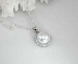 10-11mm white Freshwater Pearl Sterling Silver Russian CZ Pendant Necklace 18