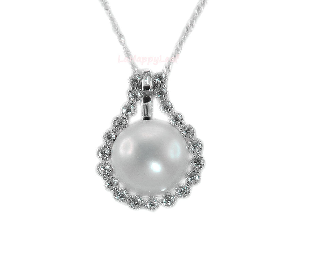 11-13mm Freshwater Pearl in Diamonique 925 sterling silver pendant Necklace 18