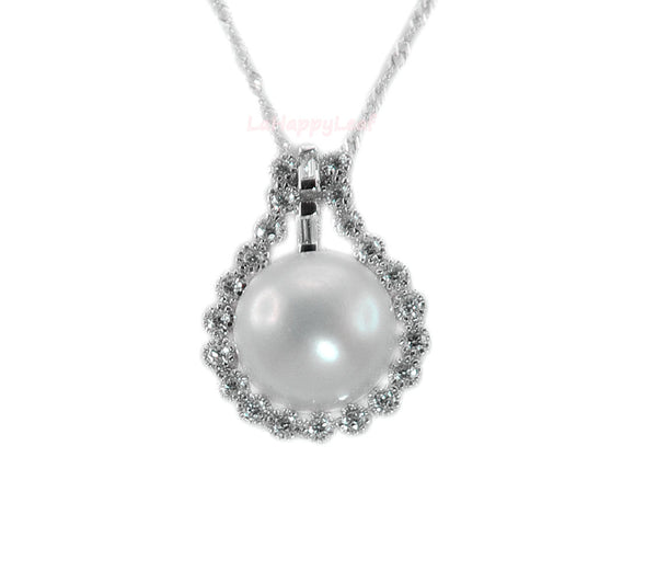 11-13mm Freshwater Pearl in Diamonique 925 sterling silver pendant Necklace 18"