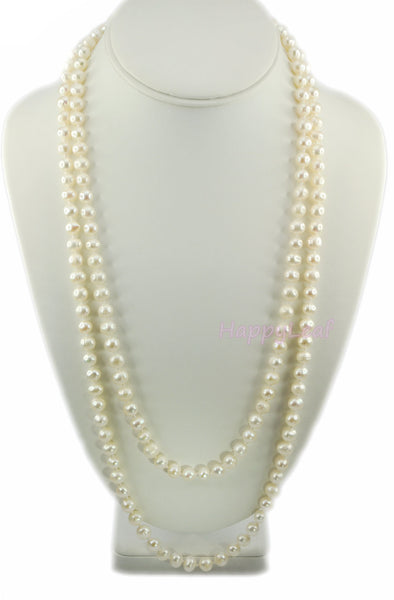 7-8mm Freshwater Pearl white multi-color Opera 50" long endless Strand Necklace