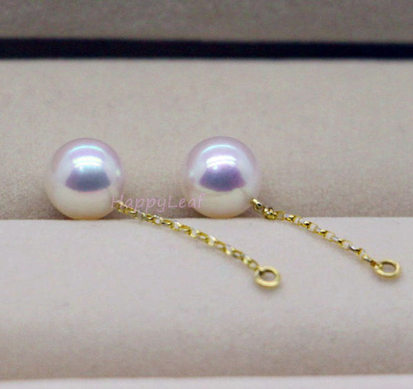 Japanese Akoya Pearl 14K & 18K Solid Gold stud dangle Earrings Pendant set Bridal June birthstone by Lily Treacy