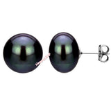 LILY TREACY Black Freshwater Pearl Stud Earring Sterling Silver 9 10 11 12 13mm