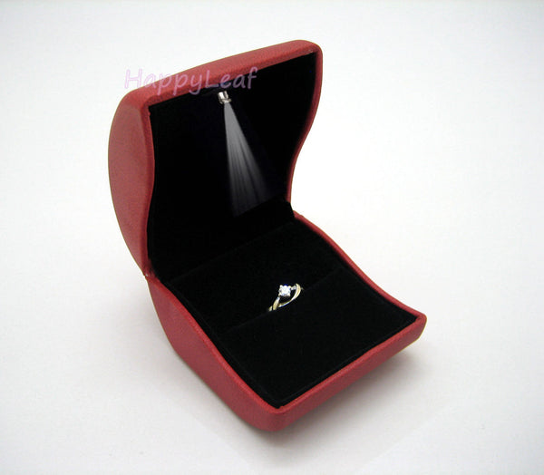Ring Box case with LED lighted PU Leather Red Proposal Engagement Wedding Gift by Lily Treacy