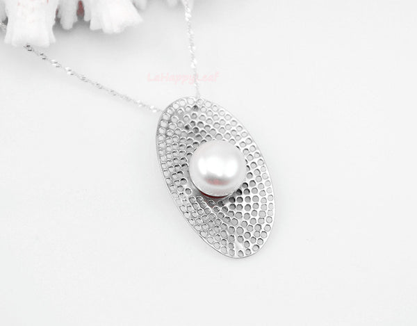 11-12mm White Freshwater Pearl Sterling Silver Pendant Necklace Chain bridal 18"