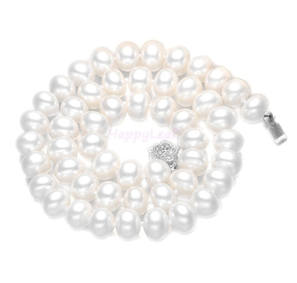 11-13mm Freshwater Pearl necklace strand white large pearl 18" bridal June birthstone