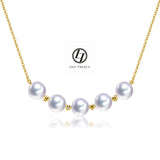 LilyTreacy Akoya Pearls White Gold diamond Station Necklace 18
