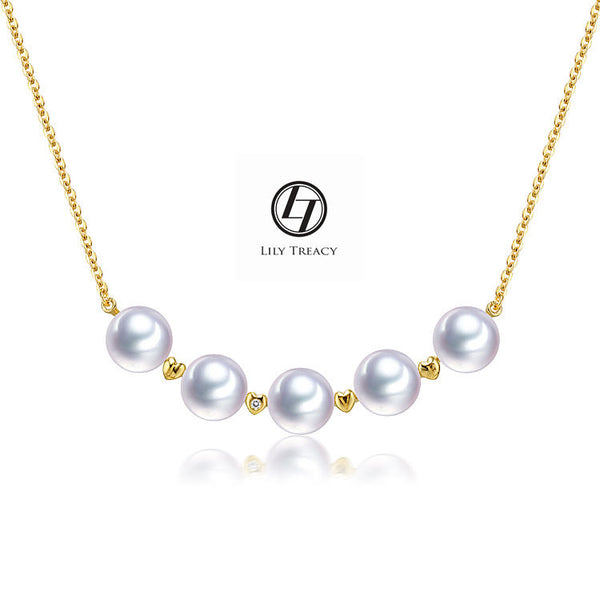 LilyTreacy Akoya Pearls White Gold diamond Station Necklace 18" with extension up to 20"