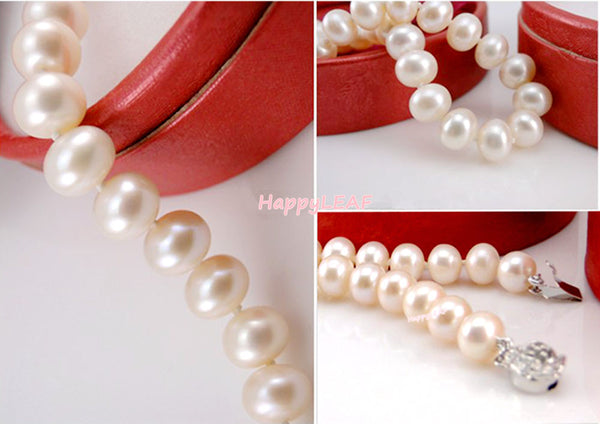9-10mm Freshwater Pearl Bracelet 925 Sterling Silver Clasp 8.5" Bridal Wedding Gift