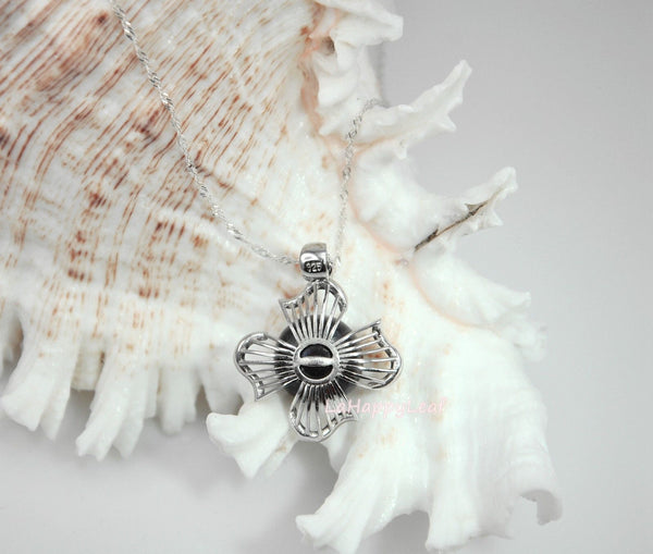 LilyTreacy white black Freshwater Pearl Diamonique 925silver pendant Necklace18"