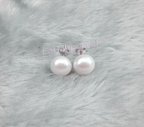 9-10mm white Freshwater Pearl Stud Earrings solid Sterling Silver back bridal June Birthstone