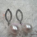 11-12mm Freshwater pearl dangle drop Earrings Sterling Silver CZ bridal white