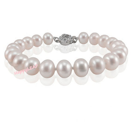 7-8mm white Freshwater Pearl 3 Row Necklace with Mother of Pearl Flower Clasp