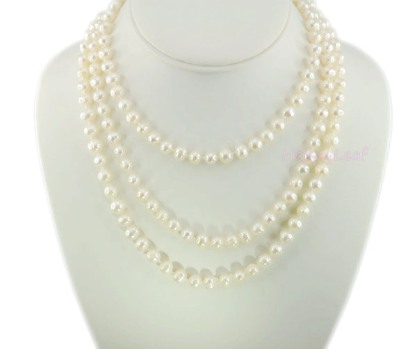 7-8mm Freshwater Pearl white multi-color Opera 50" long endless Strand Necklace