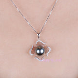LilyTreacy white black Freshwater Pearl Diamonique 925silver pendant Necklace18