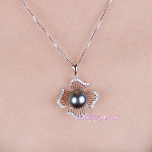 LilyTreacy white black Freshwater Pearl Diamonique 925silver pendant Necklace18"