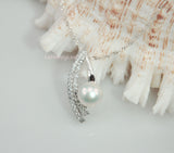 11mm Freshwater Pearl Premium 925 Sterling Silver Top CZ Pendant Necklace