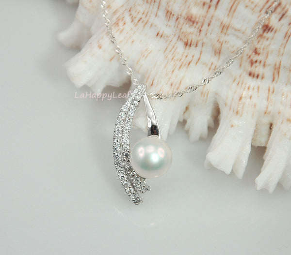 11mm Freshwater Pearl Premium 925 Sterling Silver Top CZ Pendant Necklace