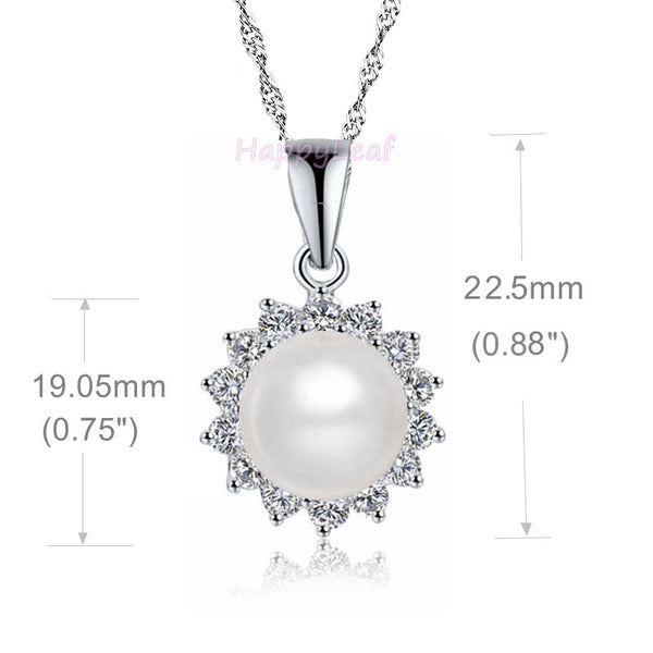 10-11mm white Freshwater Pearl Sterling Silver Russian CZ Pendant Necklace 18"