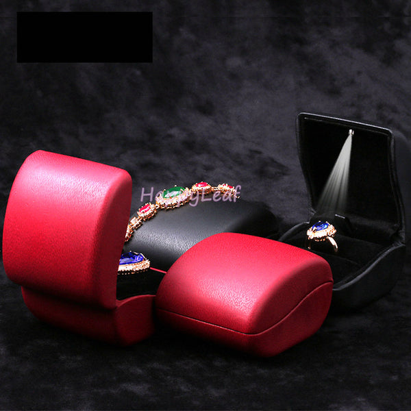 Ring Box case with LED lighted PU Leather Red Proposal Engagement Wedding Gift by Lily Treacy