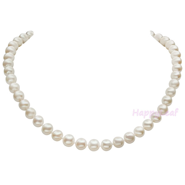 8.5-9.5mm White Freshwater Pearl Strand Necklace 18" Magnetic clasp wedding bridal