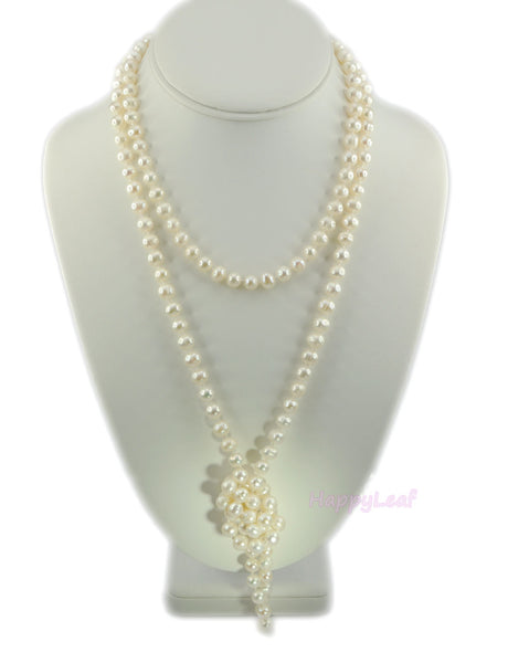 7-8mm Freshwater Pearl white multi-color Opera 50" long endless Strand Necklace