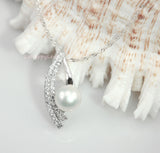 11mm Freshwater Pearl Premium 925 Sterling Silver Top CZ Pendant Necklace