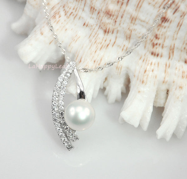 11mm Freshwater Pearl Premium 925 Sterling Silver Top CZ Pendant Necklace