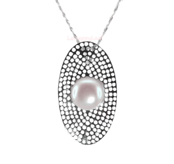 11-12mm White Freshwater Pearl Sterling Silver Pendant Necklace Chain bridal 18"
