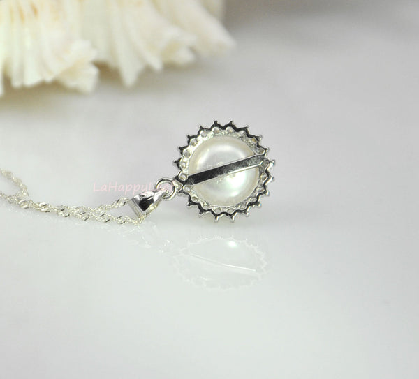 10-11mm white Freshwater Pearl Sterling Silver Russian CZ Pendant Necklace 18"