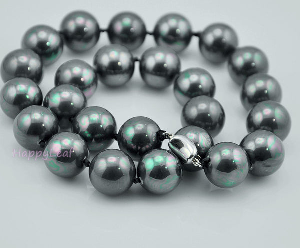15-16mm Large Top Quality SEASHELL Pearl Strand Necklace white black gold 18"