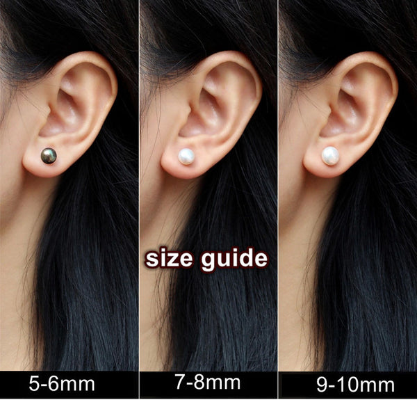 9-10mm white Freshwater Pearl Stud Earrings solid Sterling Silver back bridal June Birthstone