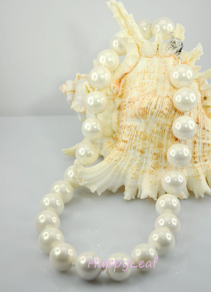 15-16mm Large Top Quality SEASHELL Pearl Strand Necklace white black gold 18"