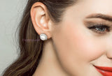 Stunning white Freshwater pearl Stud Earrings Sterling Silver CZHalo Gift bridal