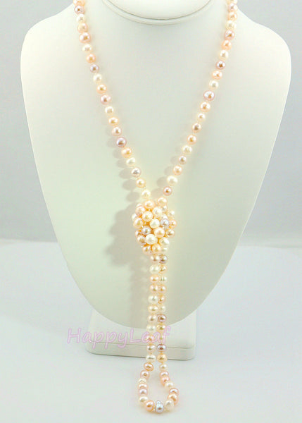 7-8mm Freshwater Pearl white multi-color Opera 50" long endless Strand Necklace