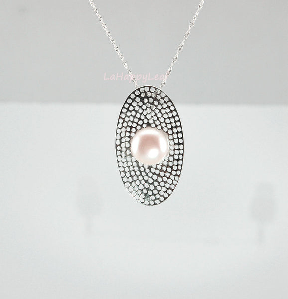 11-12mm White Freshwater Pearl Sterling Silver Pendant Necklace Chain bridal 18"