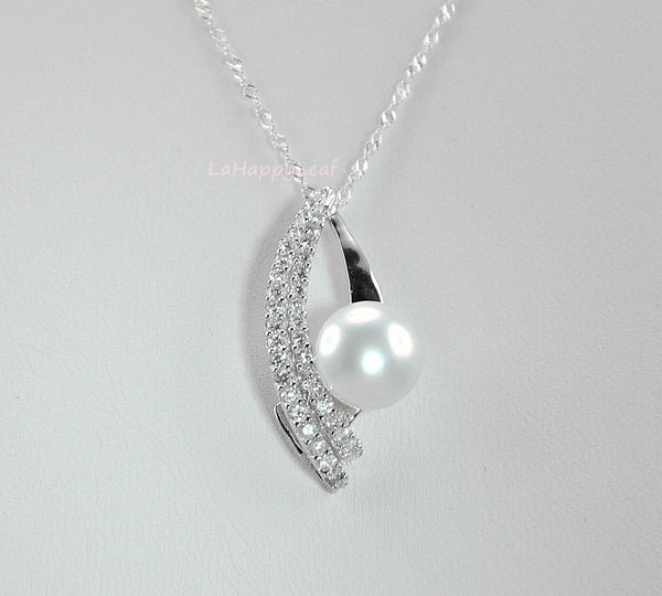 11mm Freshwater Pearl Premium 925 Sterling Silver Top CZ Pendant Necklace