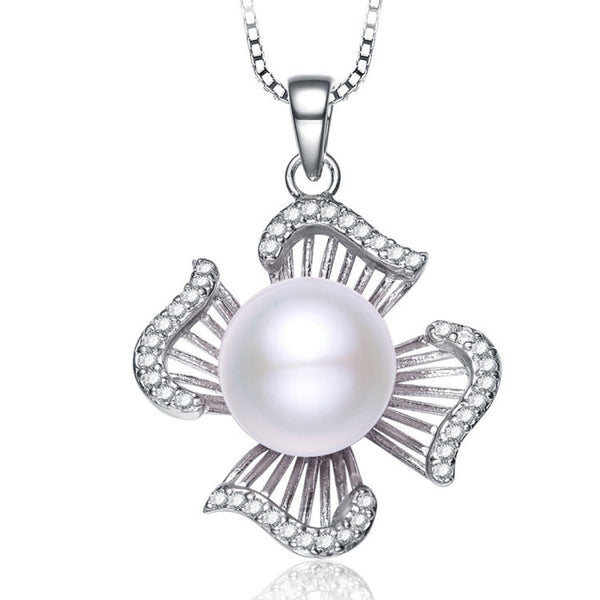LilyTreacy white black Freshwater Pearl Diamonique 925silver pendant Necklace18"