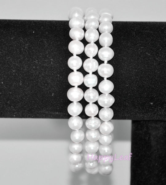 7-8mm Freshwater Pearl 3 Row Bracelet with Mother of Pearl Victorian Cameo