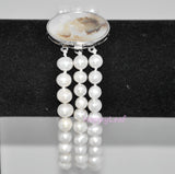 7-8mm Freshwater Pearl 3 Row Bracelet with Mother of Pearl Victorian Cameo