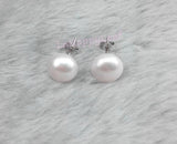 9-10mm white Freshwater Pearl Stud Earrings solid Sterling Silver back bridal June Birthstone