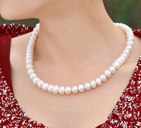 7-8mm white Freshwater Pearl 3 Row Necklace with Mother of Pearl Flower Clasp