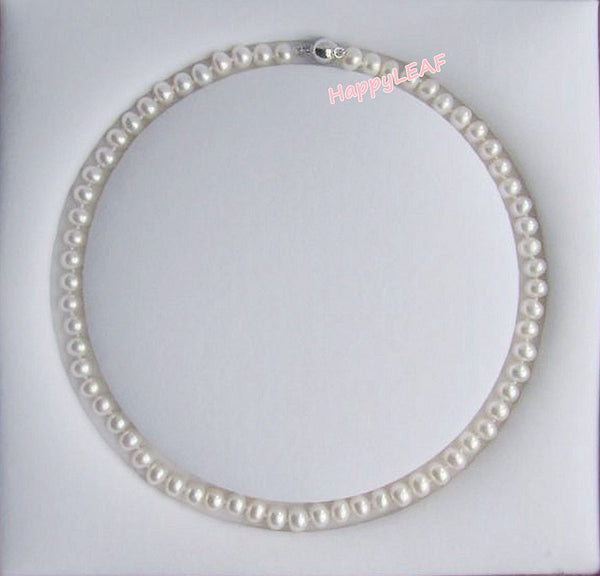 5-6mm White Freshwater Pearl Sterling Silver Clasp Necklace Strand 18" Bridal
