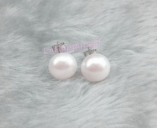 Mother of Pearl Color Blossom Stud Earrings Large Round White Dangle
