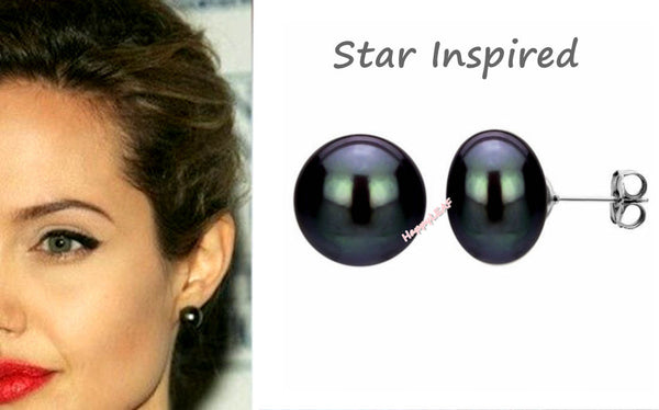 LILY TREACY Black Freshwater Pearl Stud Earring Sterling Silver 9 10 11 12 13mm