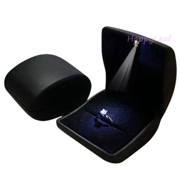 Lily Treacy PU Leather Jewelry Ring earrings box case with LED light, lighted jewelry box for Proposal Engagement