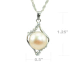 11mm white Freshwater Pearl Sterling Silver CZ Pendant Necklace Chain 18
