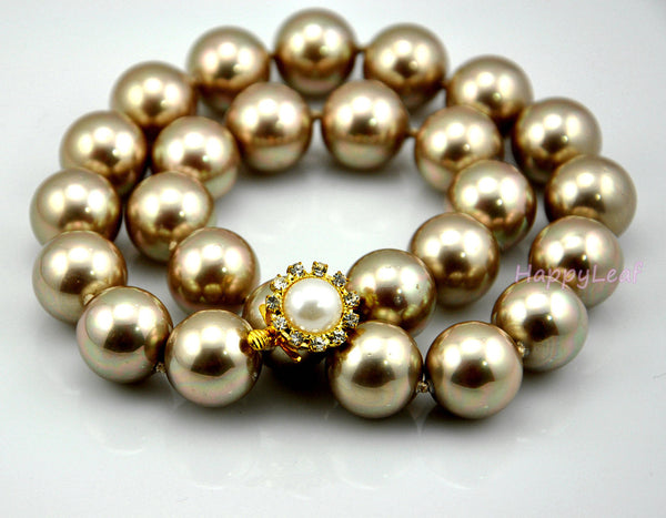 15-16mm Large Top Quality SEASHELL Pearl Strand Necklace white black gold 18"