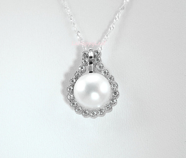 11-13mm Freshwater Pearl in Diamonique 925 sterling silver pendant Necklace 18"