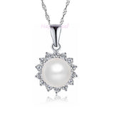 10-11mm white Freshwater Pearl Sterling Silver Russian CZ Pendant Necklace 18