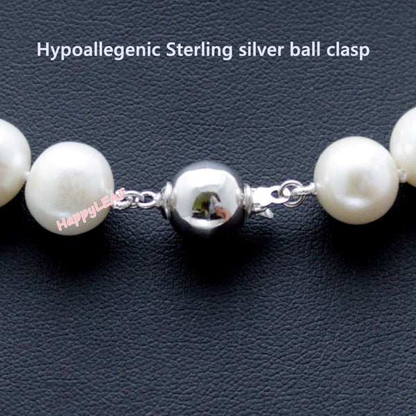 Sterling Silver 925 Clasp Oval Smooth Natural White Pearl String Strand  Necklace